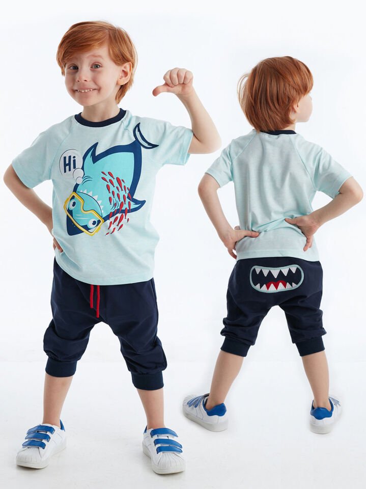 Hi Shark Erkek Çocuk T-shirt Kapri Şort Takım
