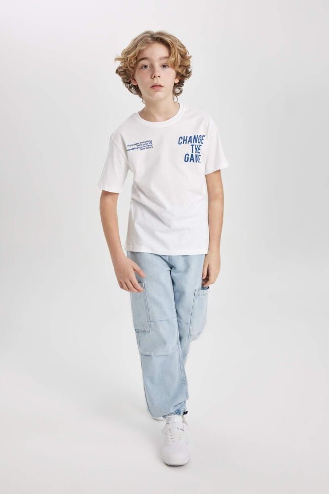 Erkek Çocuk Beli Bağcıklı Lastikli Paça Cepli Jogger Paraşüt Kargo Jean Pantolon