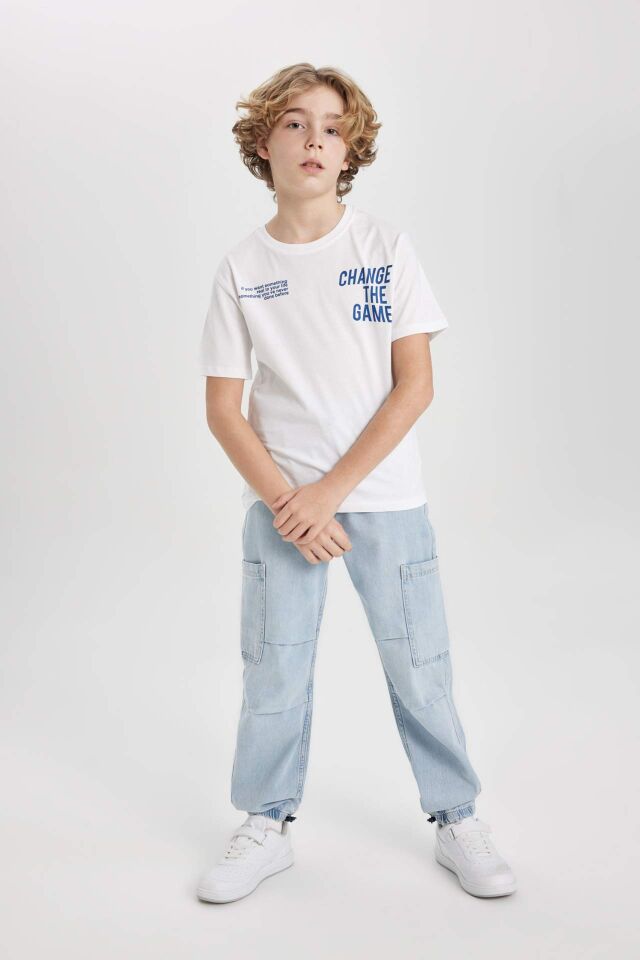 Erkek Çocuk Beli Bağcıklı Lastikli Paça Cepli Jogger Paraşüt Kargo Jean Pantolon