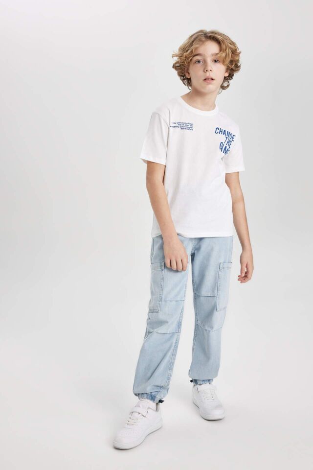 Erkek Çocuk Beli Bağcıklı Lastikli Paça Cepli Jogger Paraşüt Kargo Jean Pantolon