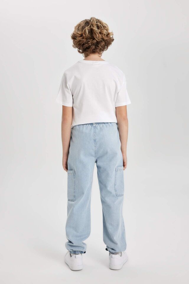 Erkek Çocuk Beli Bağcıklı Lastikli Paça Cepli Jogger Paraşüt Kargo Jean Pantolon