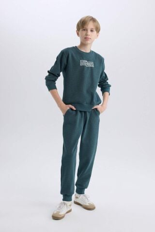 Erkek Çocuk 2'li Takım Bisiklet Yaka Baskılı Sweatshirt Beli Lastikli Eşofman Altı