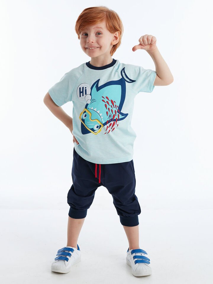 Hi Shark Erkek Çocuk T-shirt Kapri Şort Takım 4 Y - Mavi Lacivert