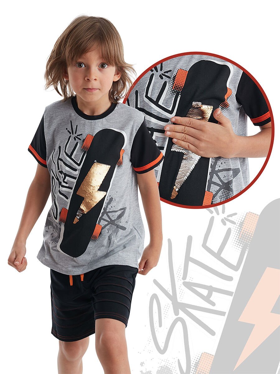 Thunder Skate Erkek Çocuk T-shirt Şort Takım 5 Y - Siyah Gri