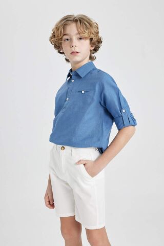 Erkek Çocuk Cepli Basic Düz Gabardin Şort