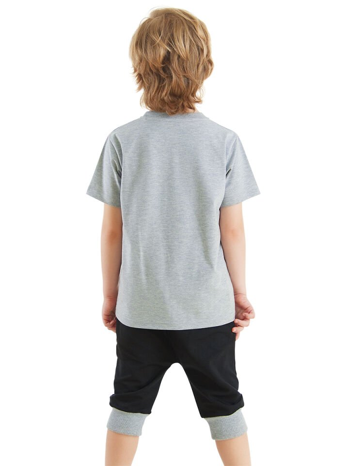 Rakun Erkek Çocuk T-shirt Kapri Şort Takım 3 Y - Siyah