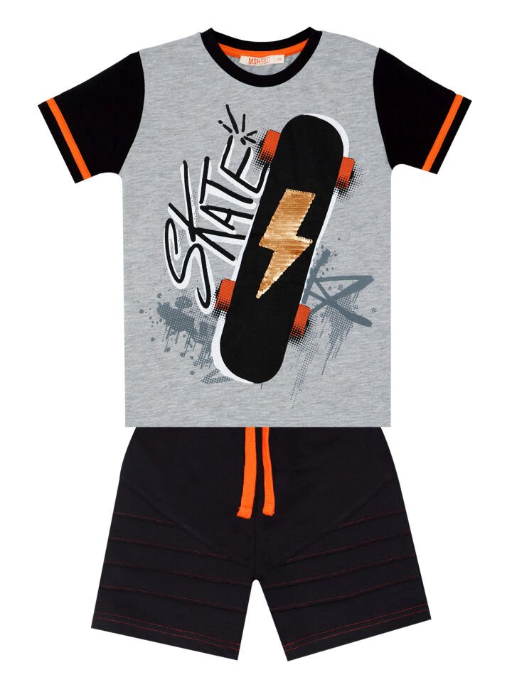 Thunder Skate Erkek Çocuk T-shirt Şort Takım 7 Y - Siyah Gri