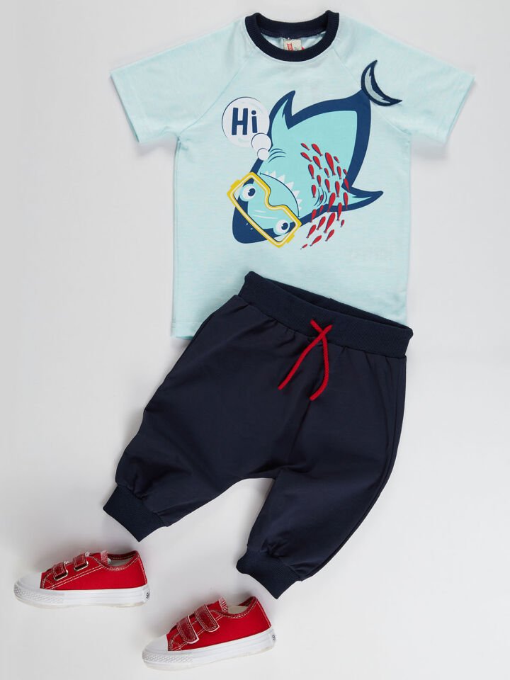 Hi Shark Erkek Çocuk T-shirt Kapri Şort Takım 7 Y - Mavi Lacivert