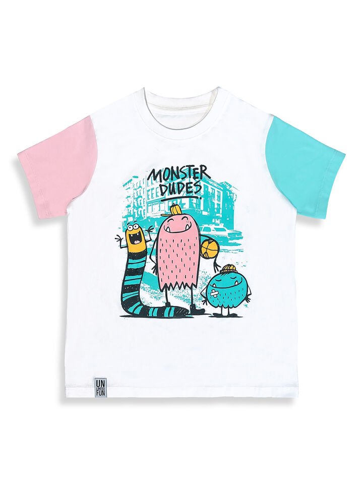 Monster Dudes Erkek Çocuk T-shirt Şort Takım 7Y - Beyaz