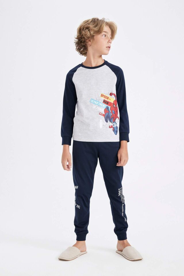 Erkek Çocuk Pijama Takımı Marvel Spiderman Uzun Kollu Üst Uzun Alt