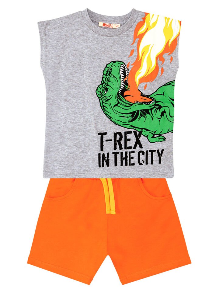 T-Rex Alev Erkek Çocuk T-Shirt Şort Takım 8 Y - Turuncu, Gri