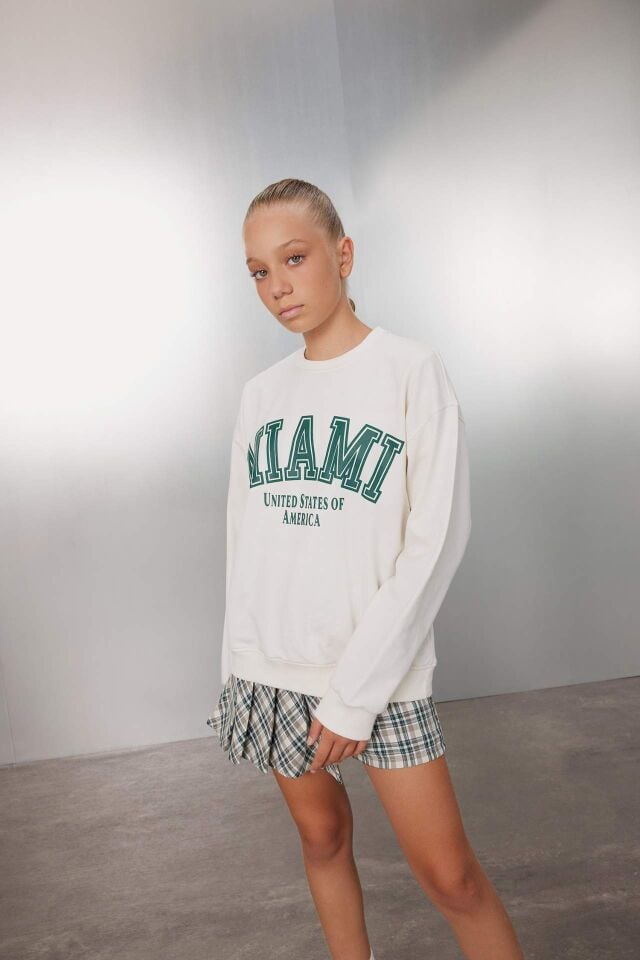 Kız Çocuk Relax Fit Bisiklet Yaka Baskılı Okul Sweatshirt