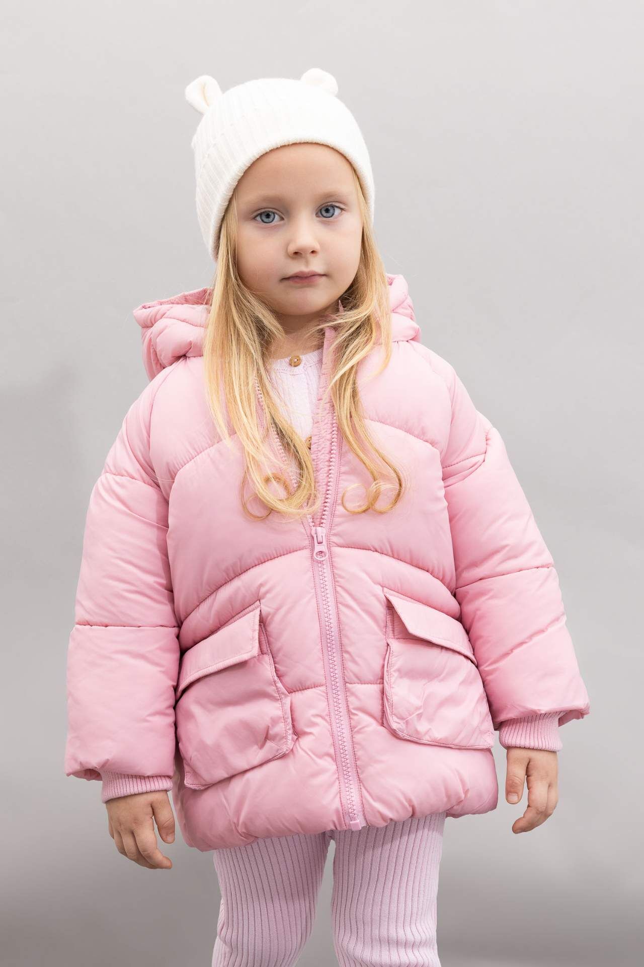Kız Bebek Su İtici Çift Taraflı Polar Astarlı Cep İçi Polarlı Kapüşonlu Şişme Mont