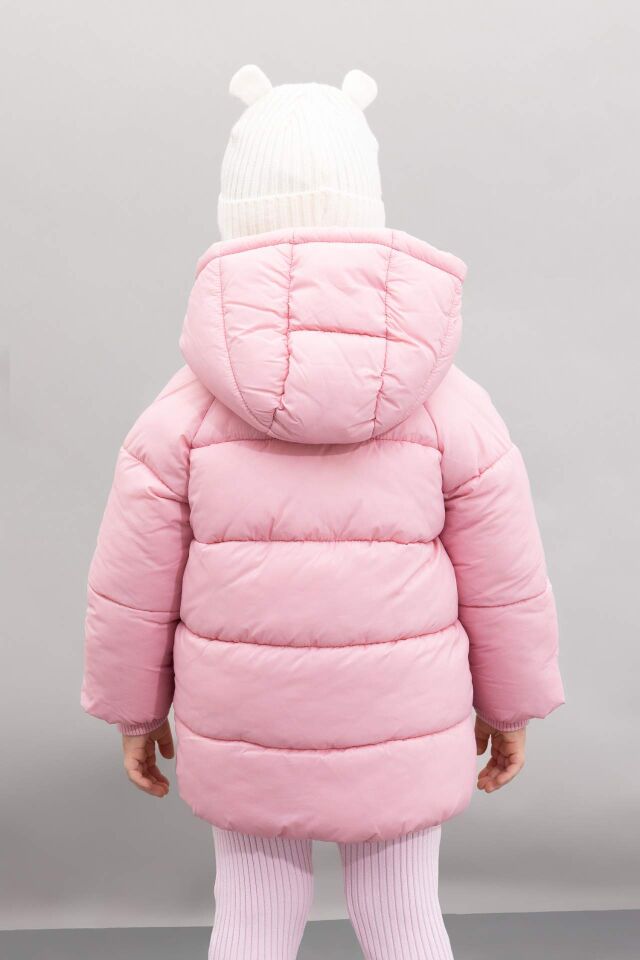 Kız Bebek Su İtici Çift Taraflı Polar Astarlı Cep İçi Polarlı Kapüşonlu Şişme Mont