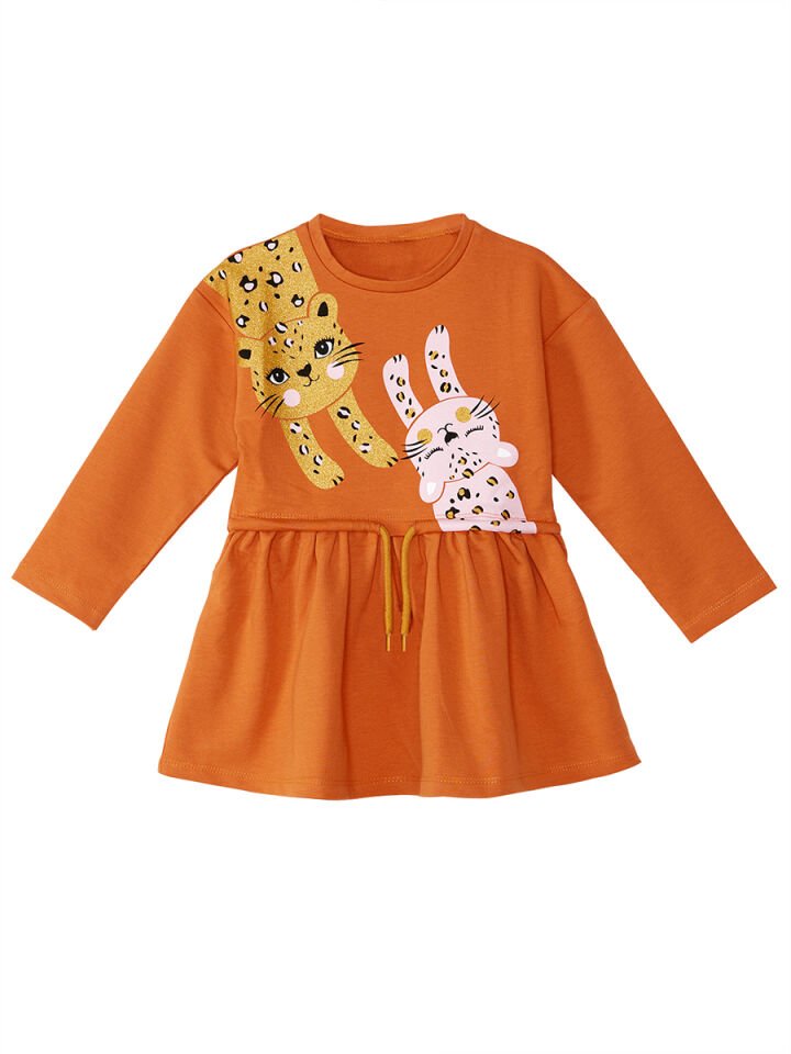 Mini Leoparlar Kız Çocuk Elbise 2 Y - Hardal, Pembe