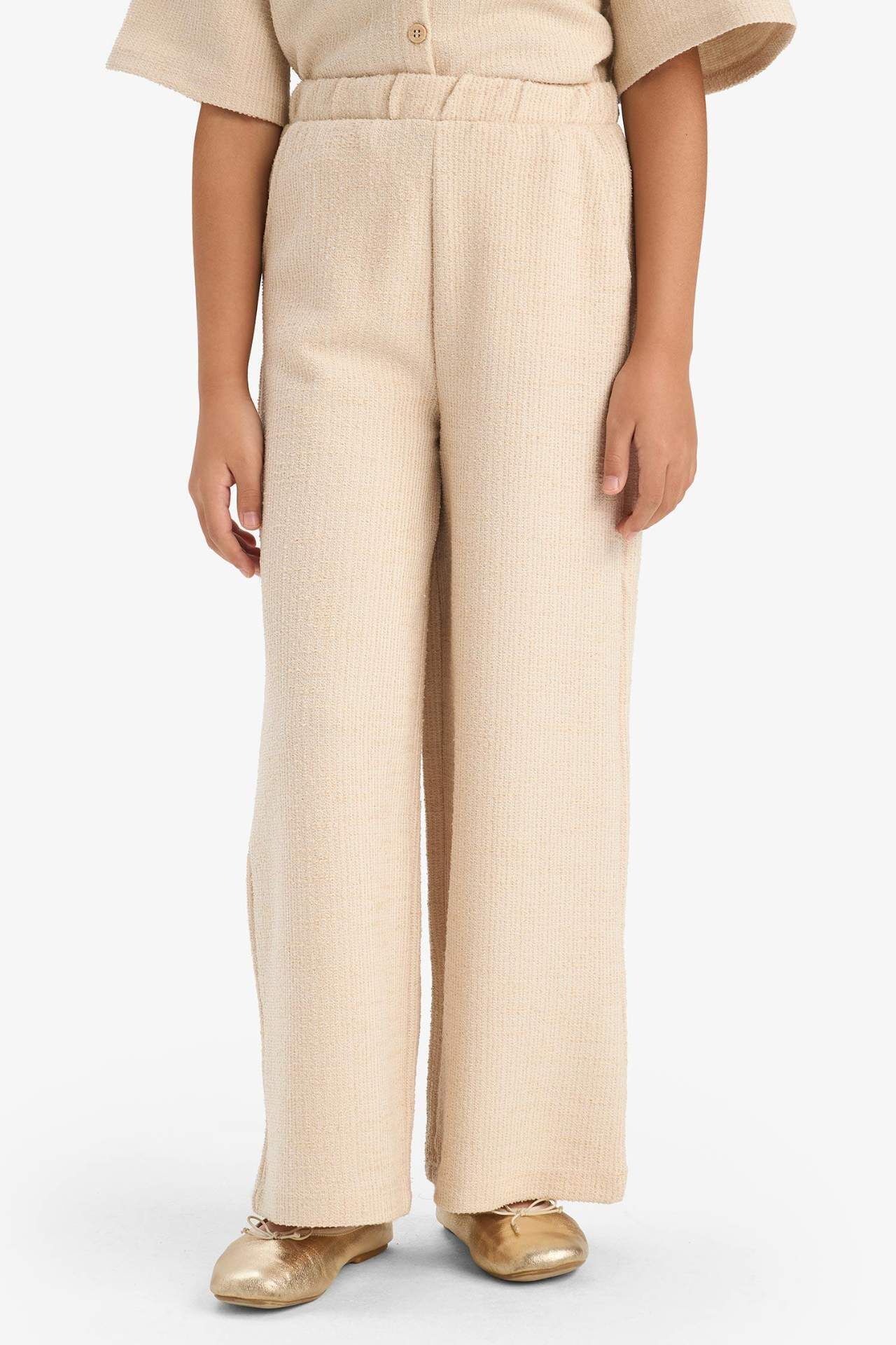 Kız Çocuk Beli Lastikli Wide Leg Geniş Bol Paça Bürümcük Pantolon
