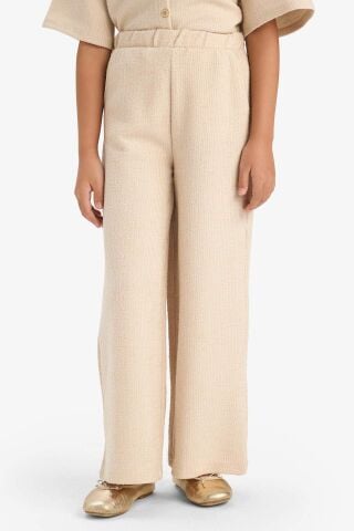 Kız Çocuk Beli Lastikli Wide Leg Geniş Bol Paça Bürümcük Pantolon