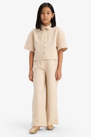 Kız Çocuk Beli Lastikli Wide Leg Geniş Bol Paça Bürümcük Pantolon