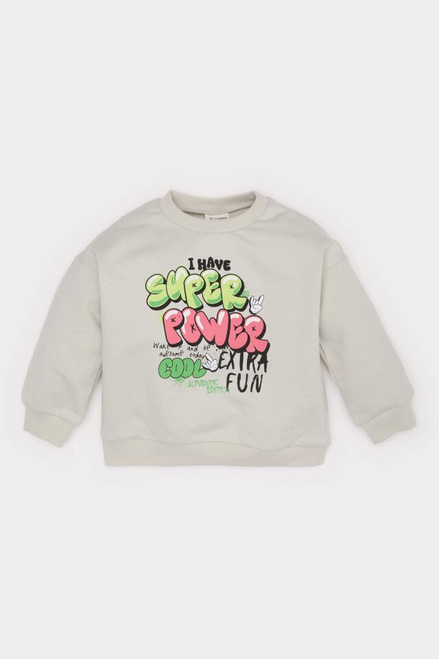 Erkek Bebek Bisiklet Yaka Baskılı Sweatshirt