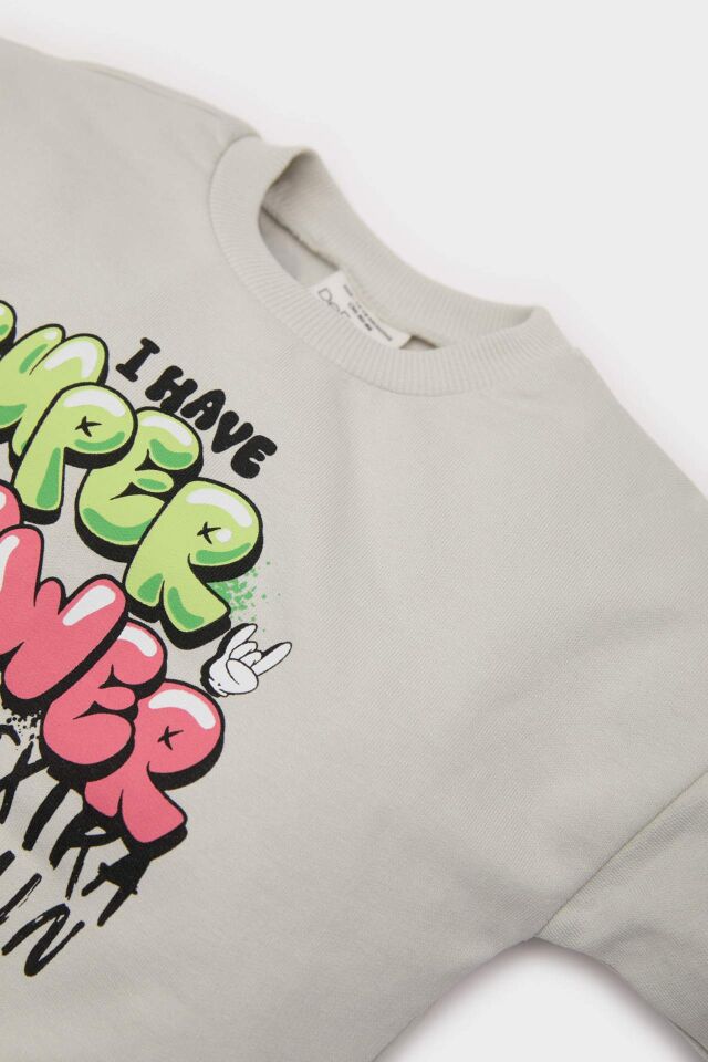 Erkek Bebek Bisiklet Yaka Baskılı Sweatshirt