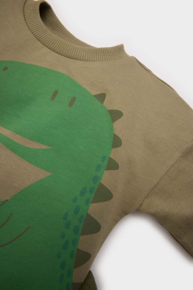 Erkek Bebek 2'li Takım Dinazor Baskılı Sweatshirt Beli Lastikli Eşofman Altı
