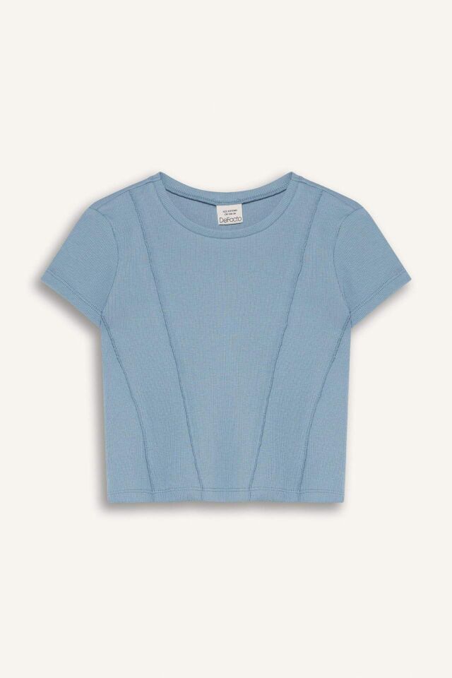 Kız Çocuk Slim Fit Dar Kesim Bisiklet Yaka Basic Düz Ribana Kısa Kollu Tişört