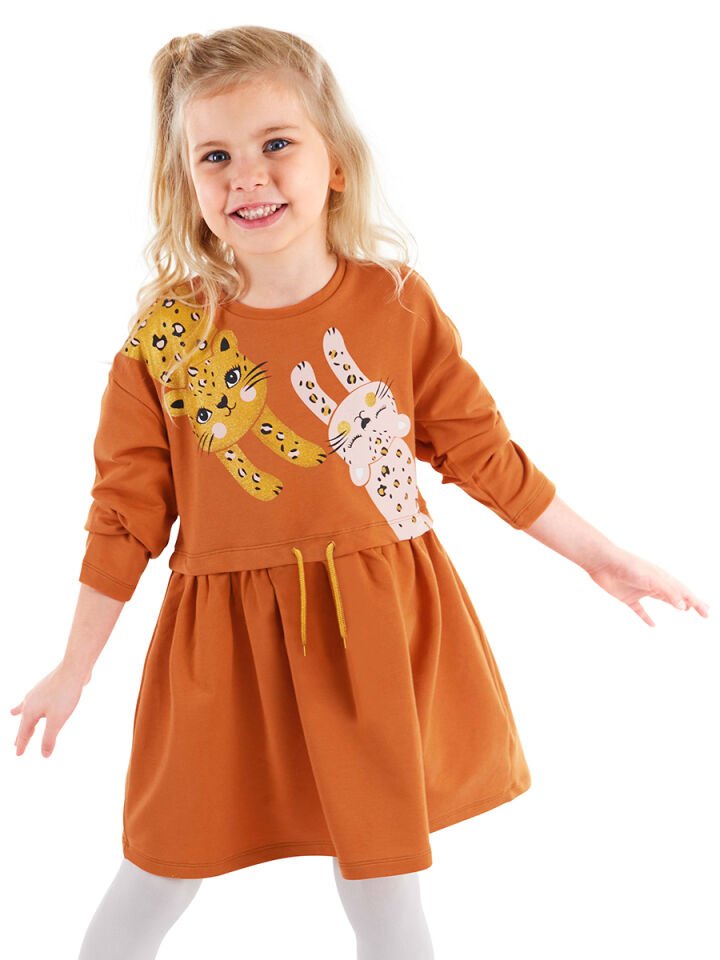 Mini Leoparlar Kız Çocuk Elbise 3 Y - Hardal, Pembe