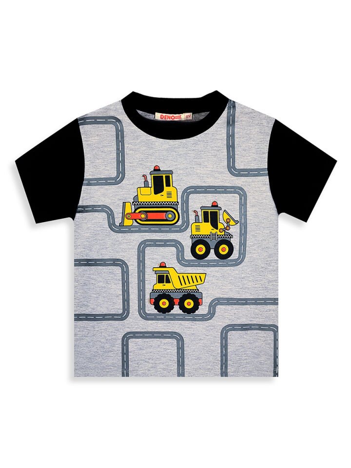 İnşaat Araçları Erkek Çocuk T-shirt Şort Takım 3Y - Gri