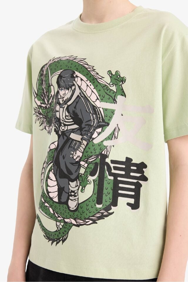 Erkek Çocuk Bisiklet Yaka Anime Baskılı Kısa Kollu Tişört