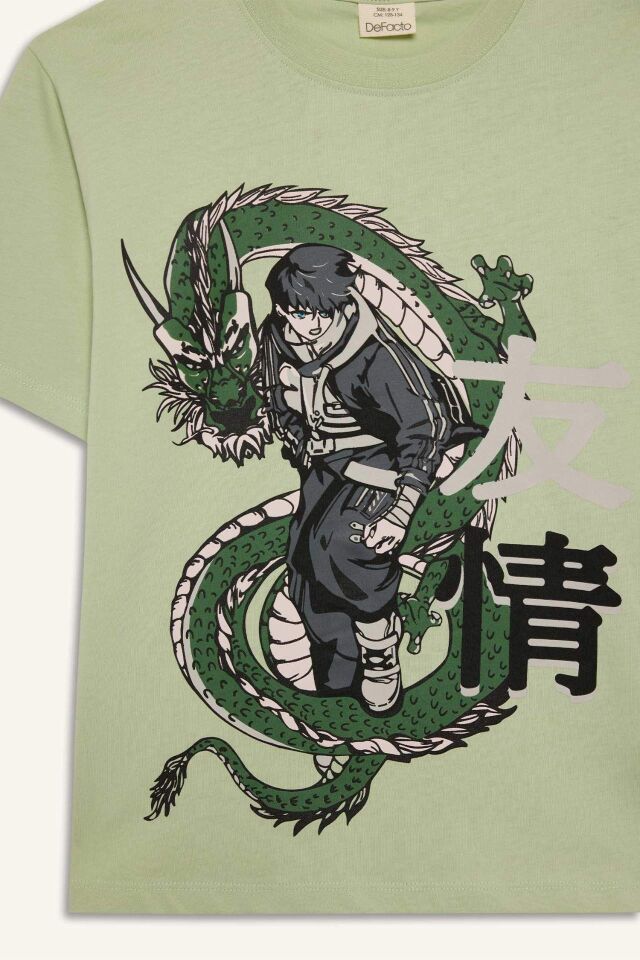 Erkek Çocuk Bisiklet Yaka Anime Baskılı Kısa Kollu Tişört