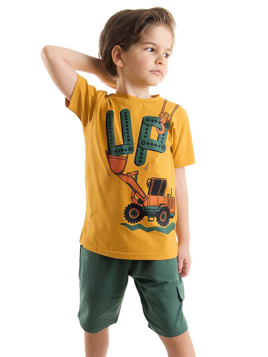 Up Kepçe Erkek Çocuk T-Shirt Şort Takım 3 Y - Haki, Hardal