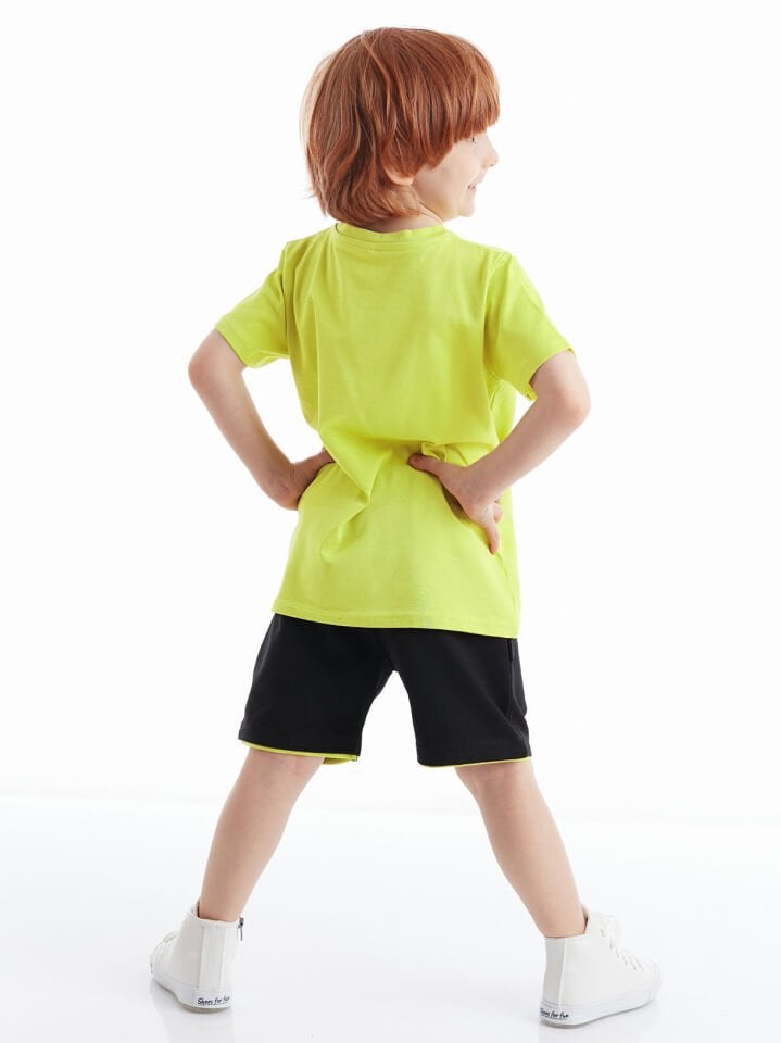 Küp Canavarlar Erkek Çocuk T-shirt Şort Takım 4 Y - Limon Sarı Siyah