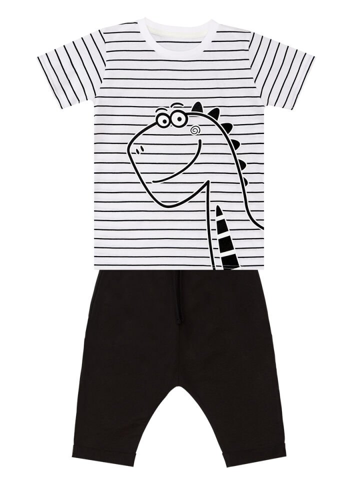 Sevimli Dino Erkek Çocuk T-shirt Kapri Şort Takım 2 Y - Siyah