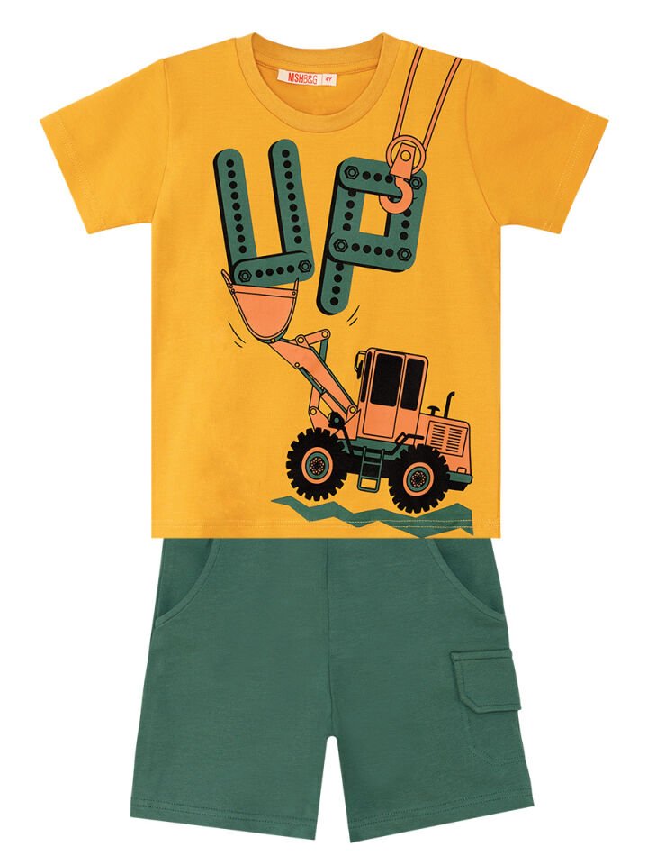 Up Kepçe Erkek Çocuk T-Shirt Şort Takım 4 Y - Haki, Hardal