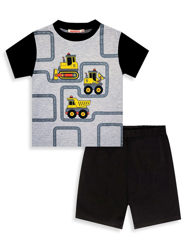İnşaat Araçları Erkek Çocuk T-shirt Şort Takım 6Y - Gri