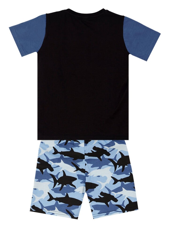 Köpekbalığı Erkek Çocuk T-shirt Şort Takım 7 Y - Mavi Siyah