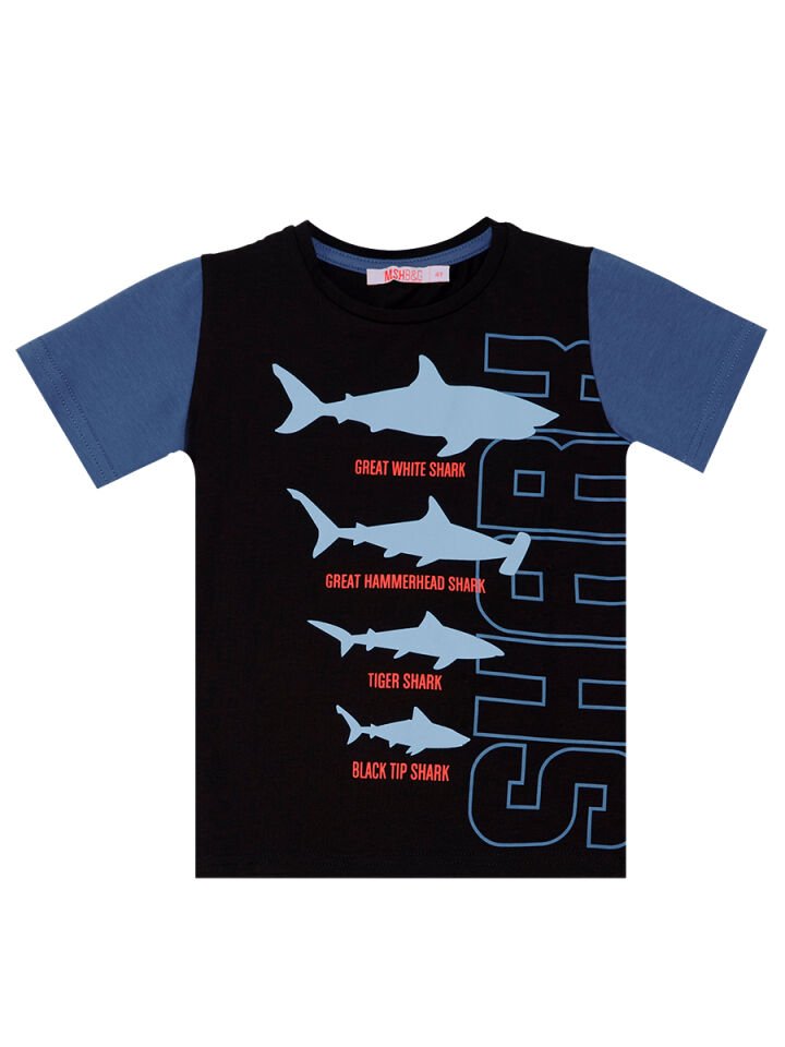 Köpekbalığı Erkek Çocuk T-shirt Şort Takım 7 Y - Mavi Siyah