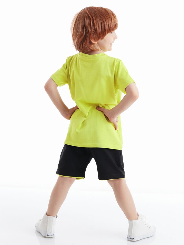 Küp Canavarlar Erkek Çocuk T-shirt Şort Takım 7 Y - Limon Sarı Siyah