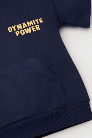Erkek Bebek 2'li Takım Baskılı Kapüşonlu Kısa Kollu Sweatshirt Eşofman Altı