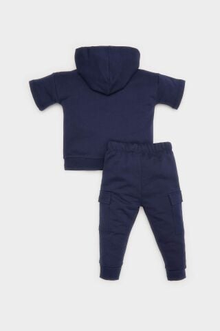 Erkek Bebek 2'li Takım Baskılı Kapüşonlu Kısa Kollu Sweatshirt Eşofman Altı
