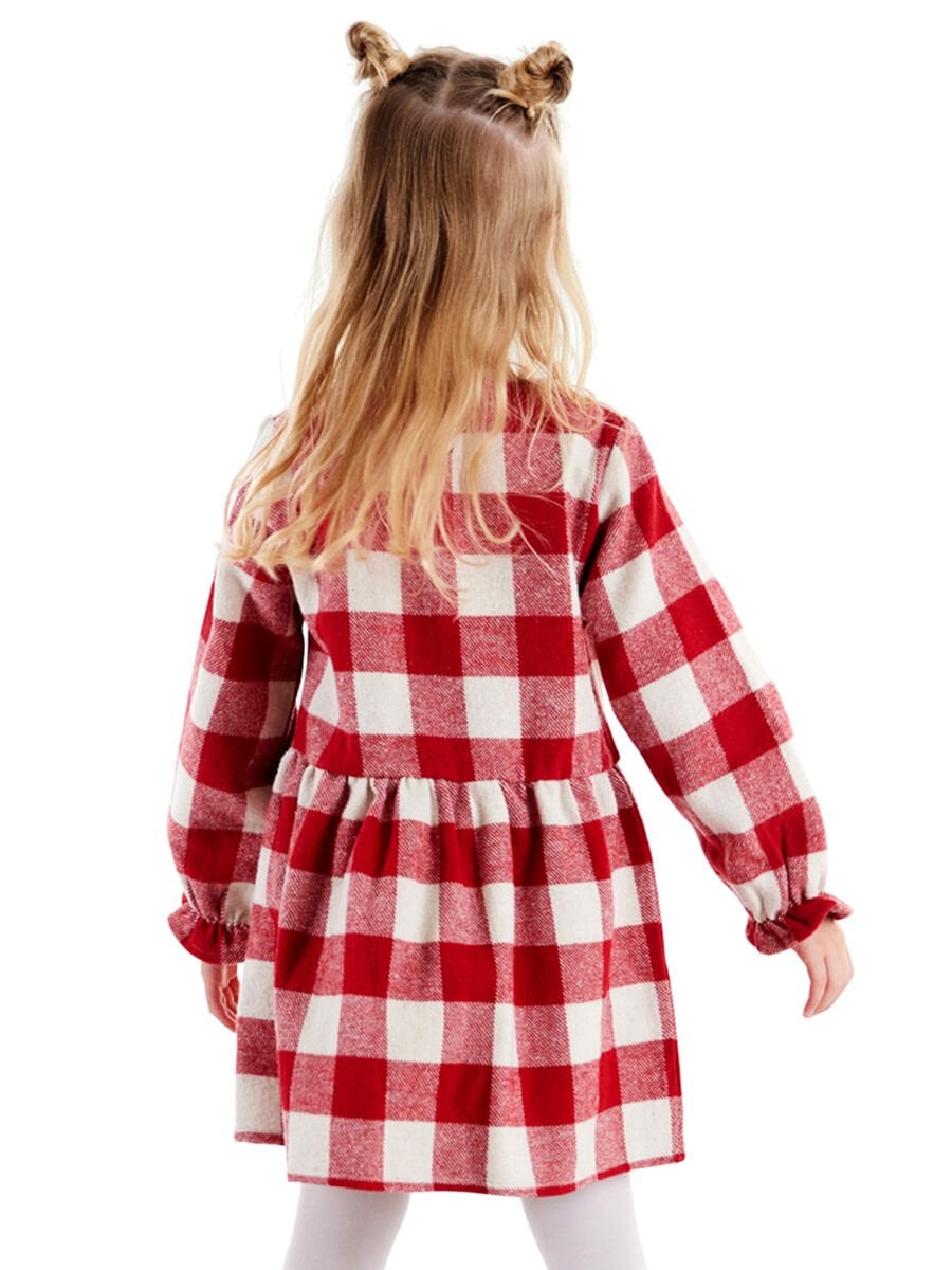 Siyah Tavşan Ekose Kız Çocuk Elbise