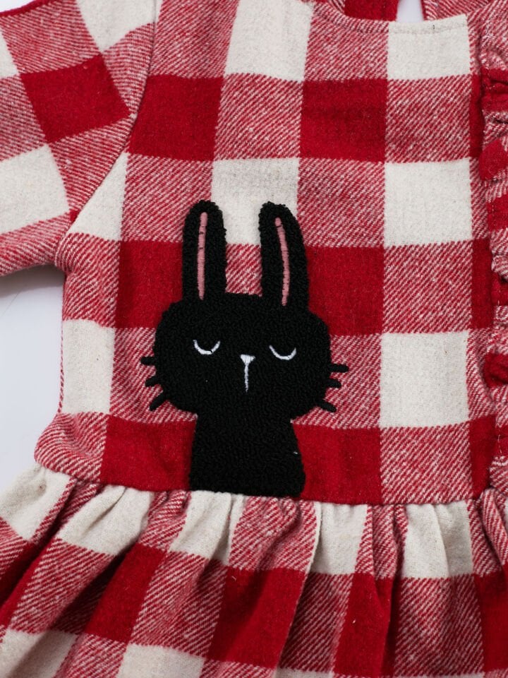 Siyah Tavşan Ekose Kız Çocuk Elbise