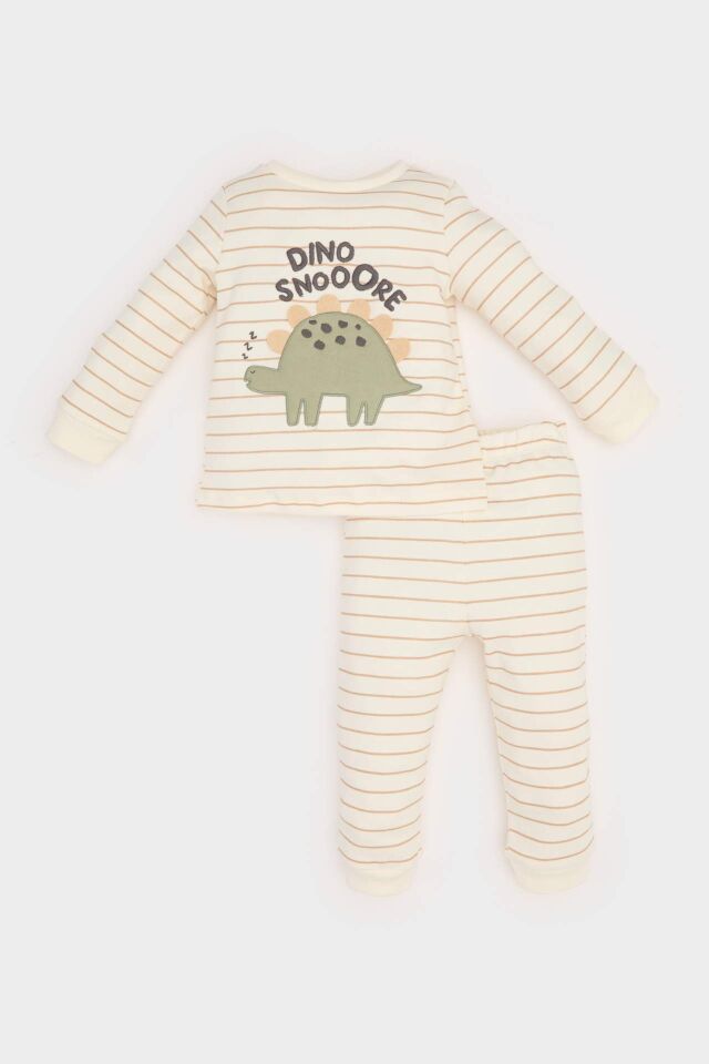Erkek Bebek Pijama Takımı Dinazor Baskılı Uzun Kollu Üst Beli Lastikli Uzun Alt
