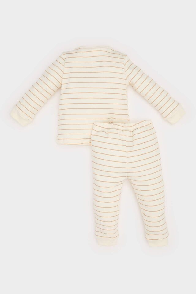 Erkek Bebek Pijama Takımı Dinazor Baskılı Uzun Kollu Üst Beli Lastikli Uzun Alt