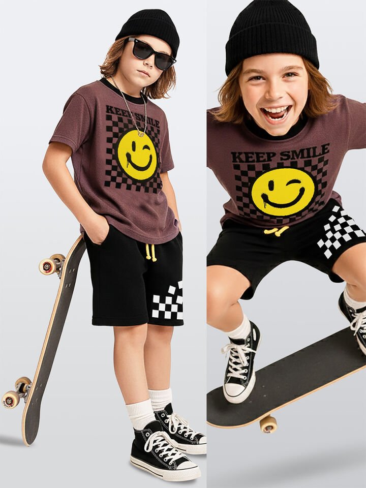 Smile Erkek Çocuk T-shirt Şort Takım 5Y - Siyah