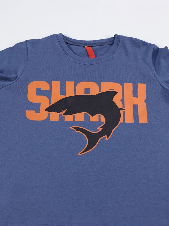 Shark Camo Erkek Çocuk T-shirt Kapri Şort Takım 3 Y - Mavi Siyah