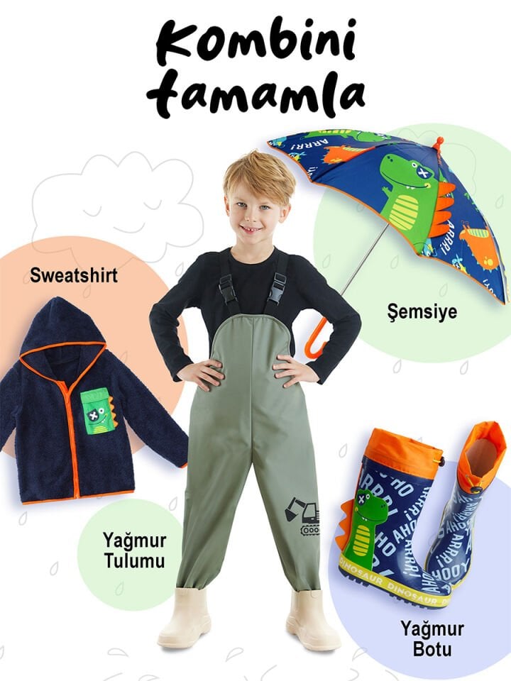 Kepçe Erkek Çocuk Su Geçirmez Yağmur Tulumu