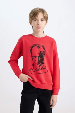 Erkek Çocuk Kırmızı Bisiklet Yaka Atatürk Baskılı Sweatshirt