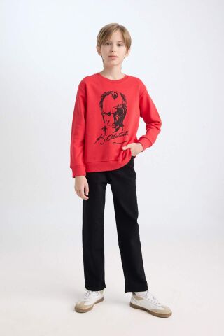 Erkek Çocuk Kırmızı Bisiklet Yaka Atatürk Baskılı Sweatshirt