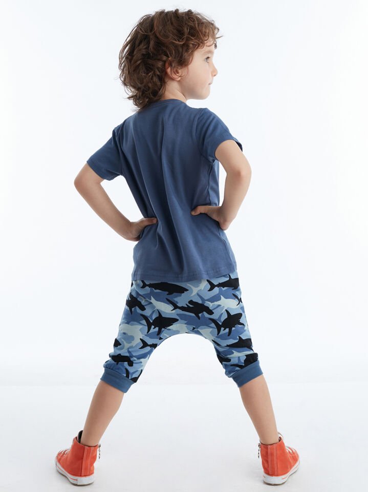 Shark Camo Erkek Çocuk T-shirt Kapri Şort Takım 4 Y - Mavi Siyah